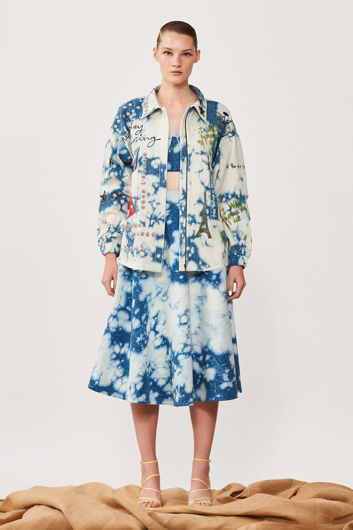 Kalyani Priyadarshan In Happiness In Rainbow Oversized Denim Jacket With Corset And Skirt