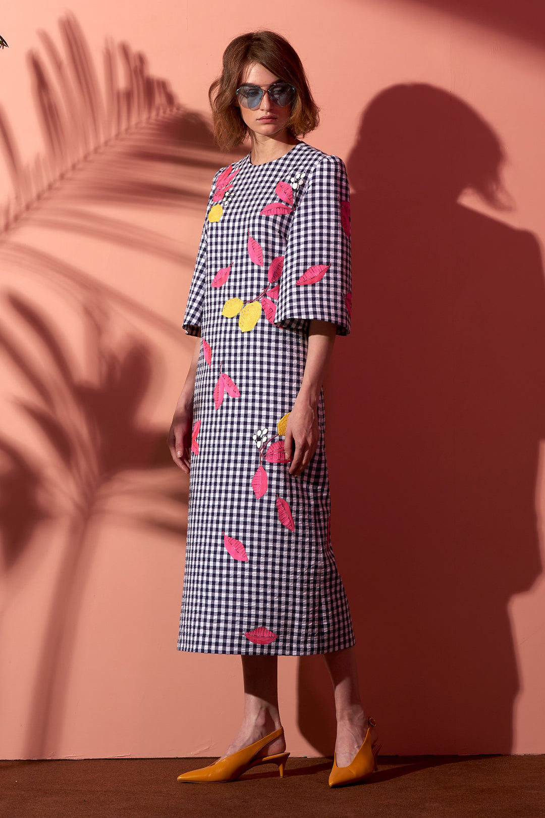 Lemon Midi Dress With Wide Sleeves