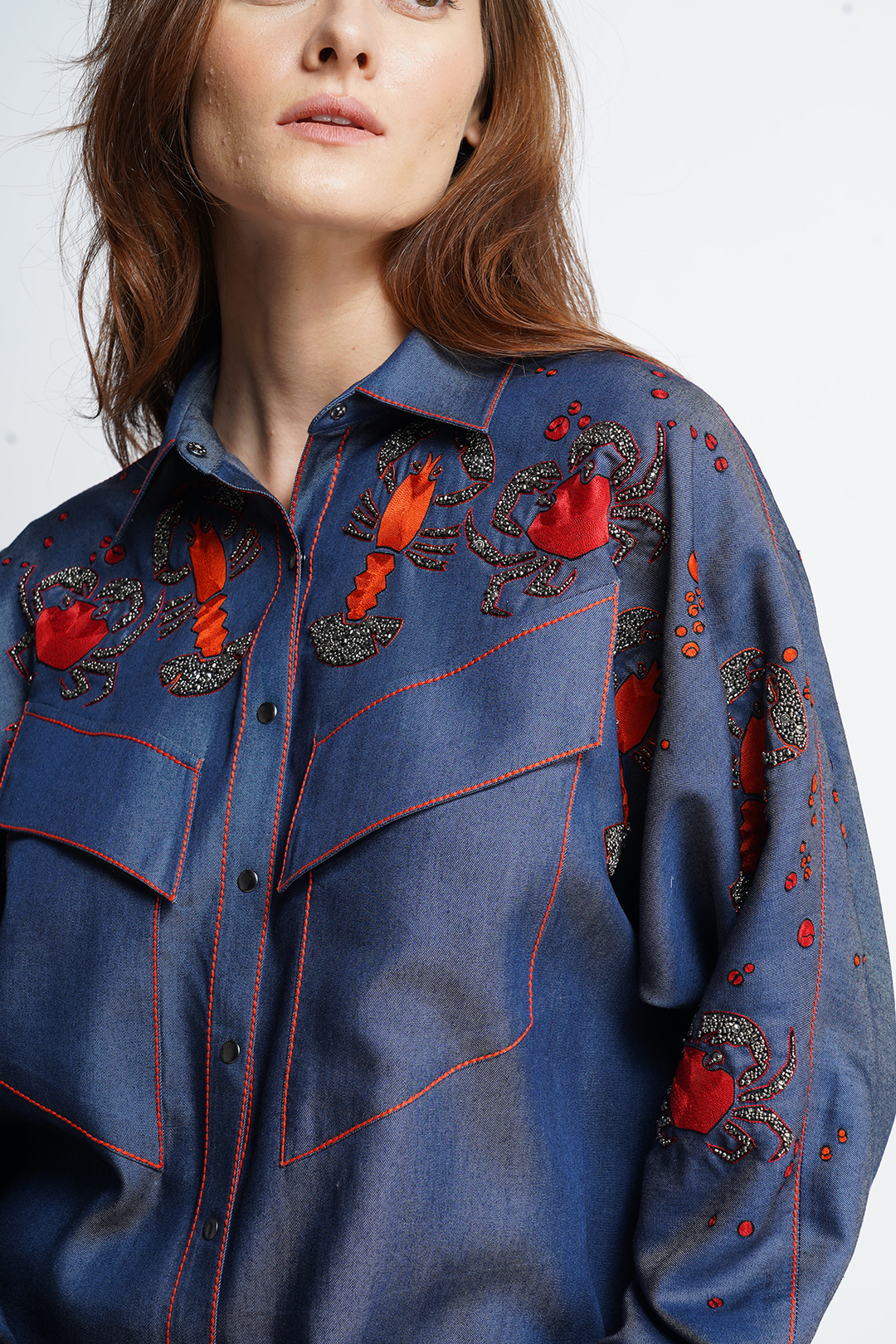 Crab And Prawns Slant Pocket Shirt