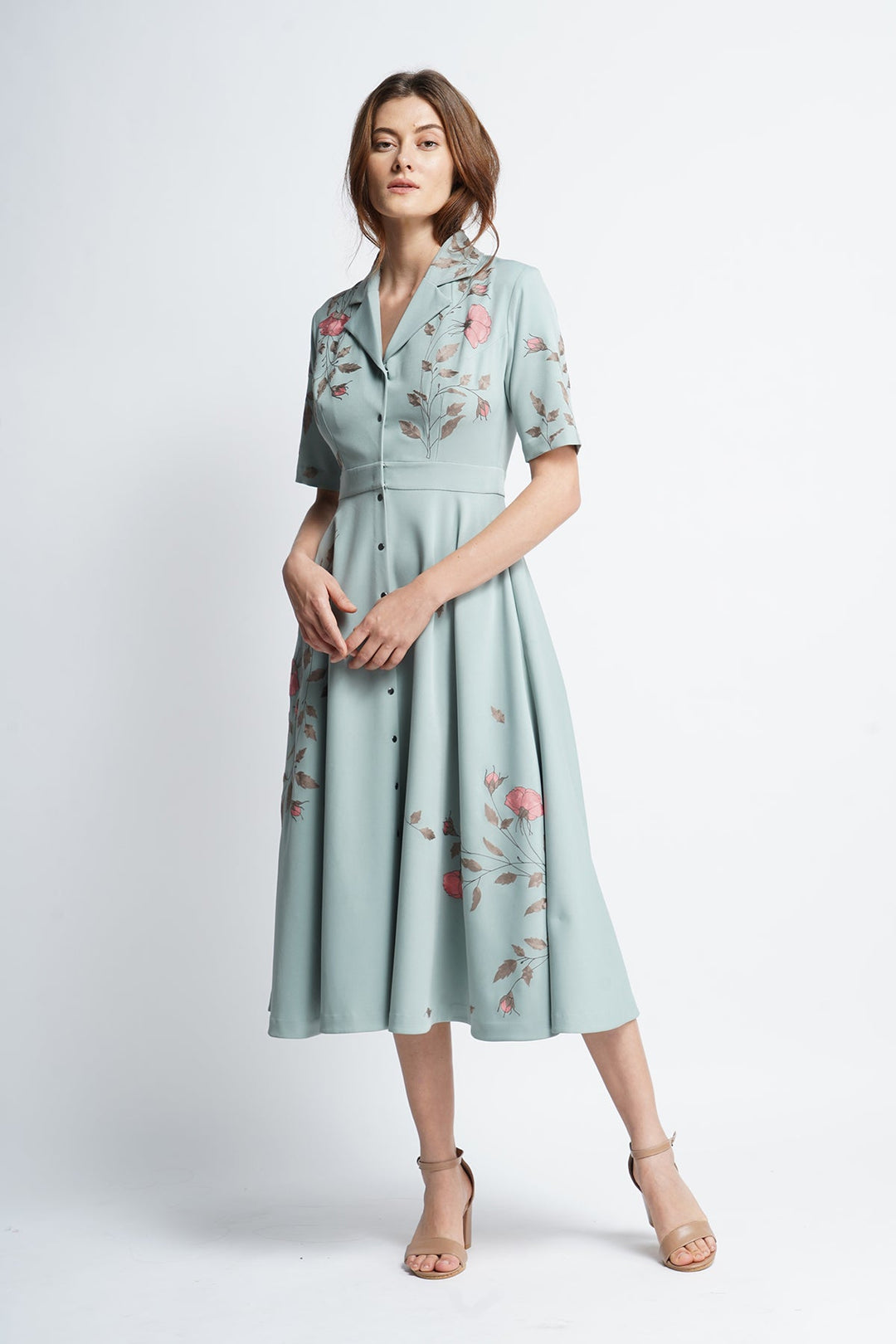 Roses Buds And Leaves Coat Collar Circular Dress