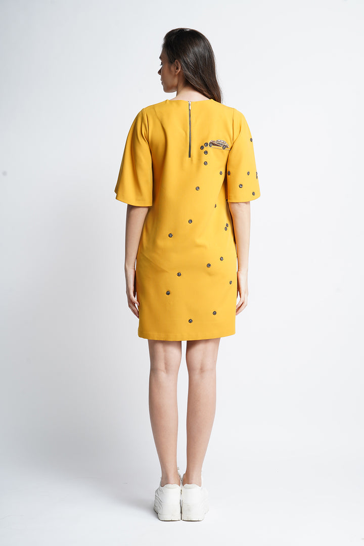 Dinky Car Mini Dress with Flared Sleeves