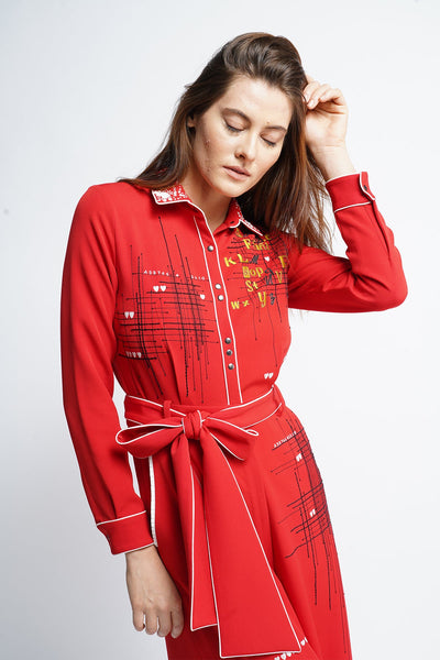 Abcd Intersecting Lines Jumpsuit With Belt