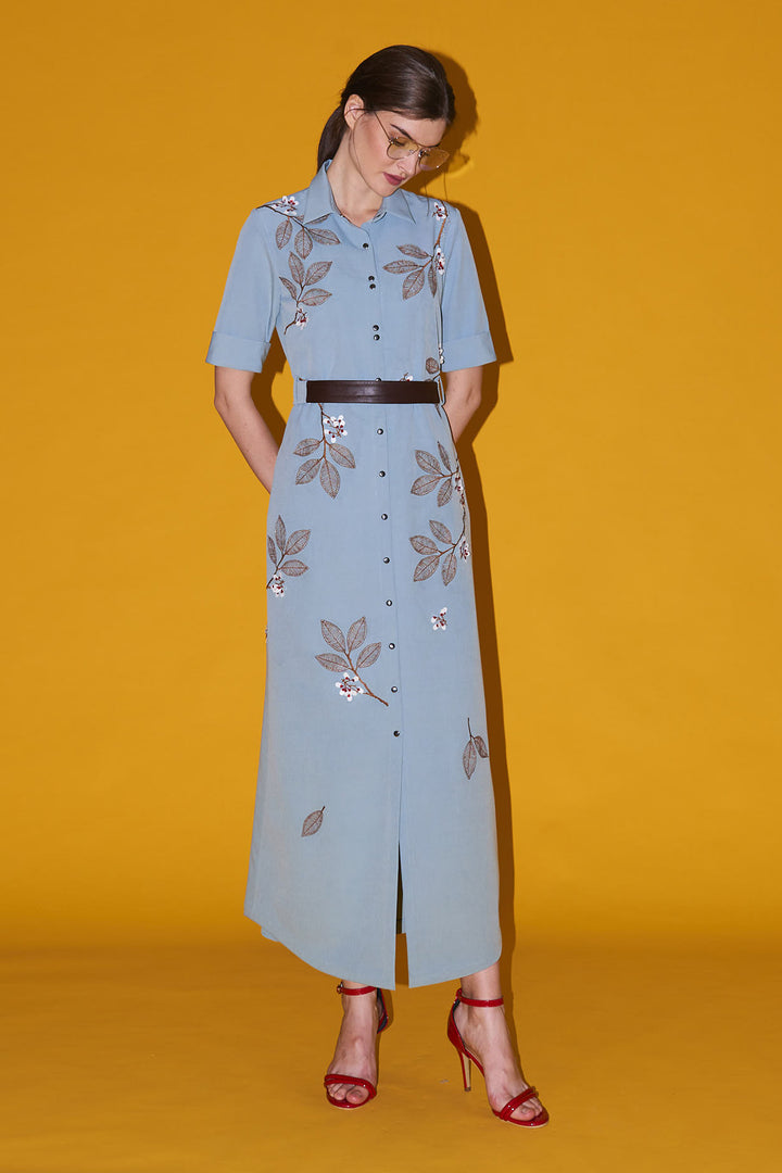 Bloom With Grace Long Shirt Dress With Leather Belt