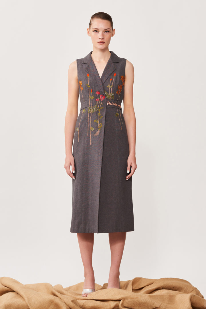 Botanical Flowers Sleeveless Wrap Dress With Attached Belt