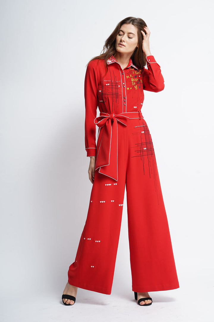 Abcd Intersecting Lines Jumpsuit With Belt