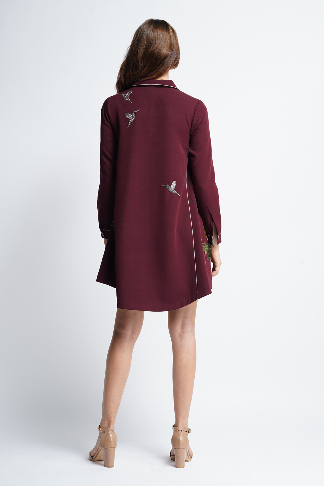 Lotus And Humming Bird Side Triangle Shirt Dress