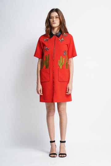 Cactus and Butterfly Shift Dress with Pockets