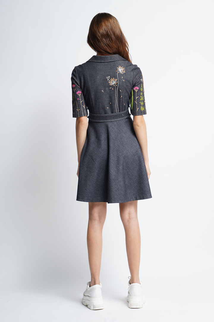 Summer Bloom Short Dress With Buckle Belt
