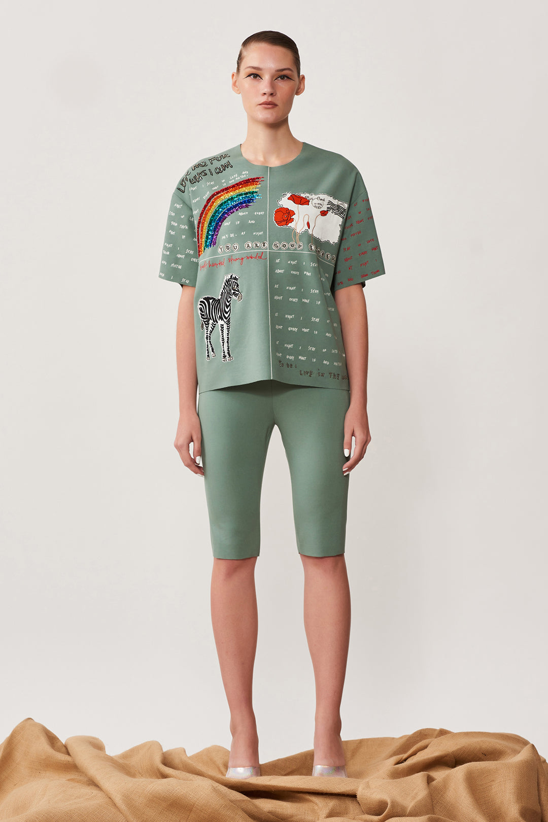 Rainbow Zebra & Postcard Oversized T-shirt With Cycling Shorts