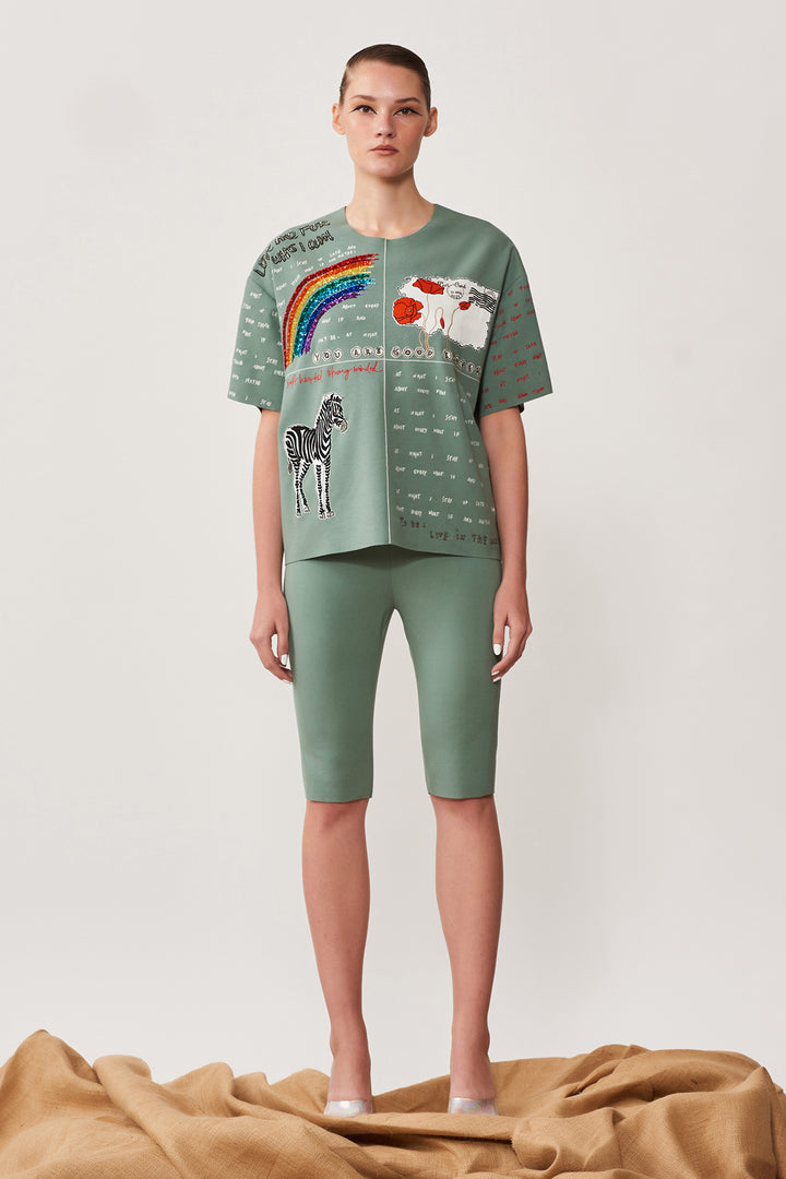 Rainbow Zebra &amp; Postcard Oversized T-shirt With Cycling Shorts