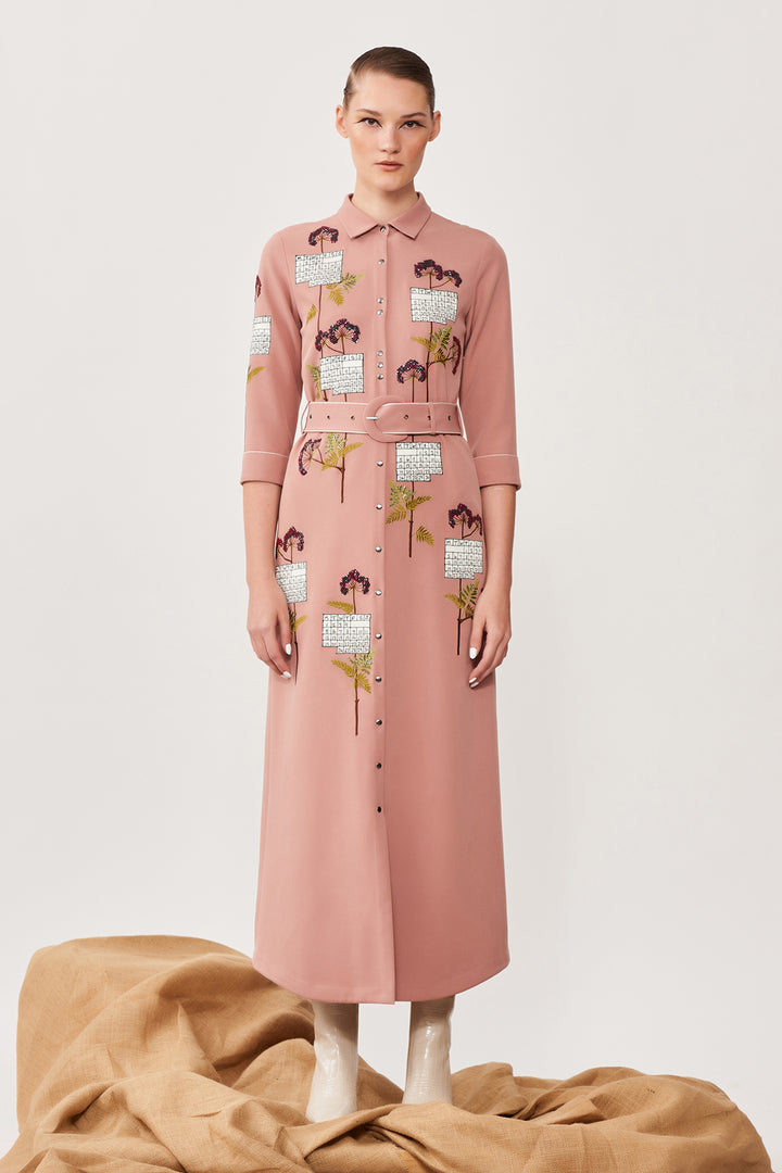 Calender Long Shirt Dress With Buckle Belt