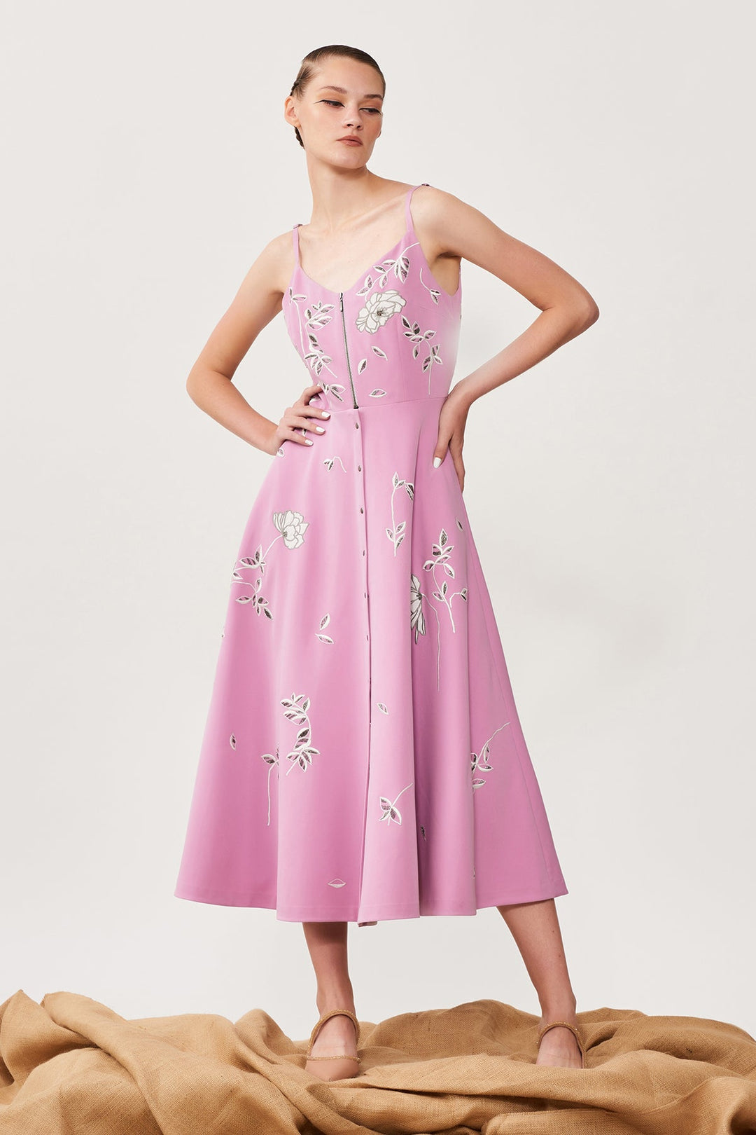 Kalki Koechlin In Abstract Rose Spagetti Strap Midi Dress
