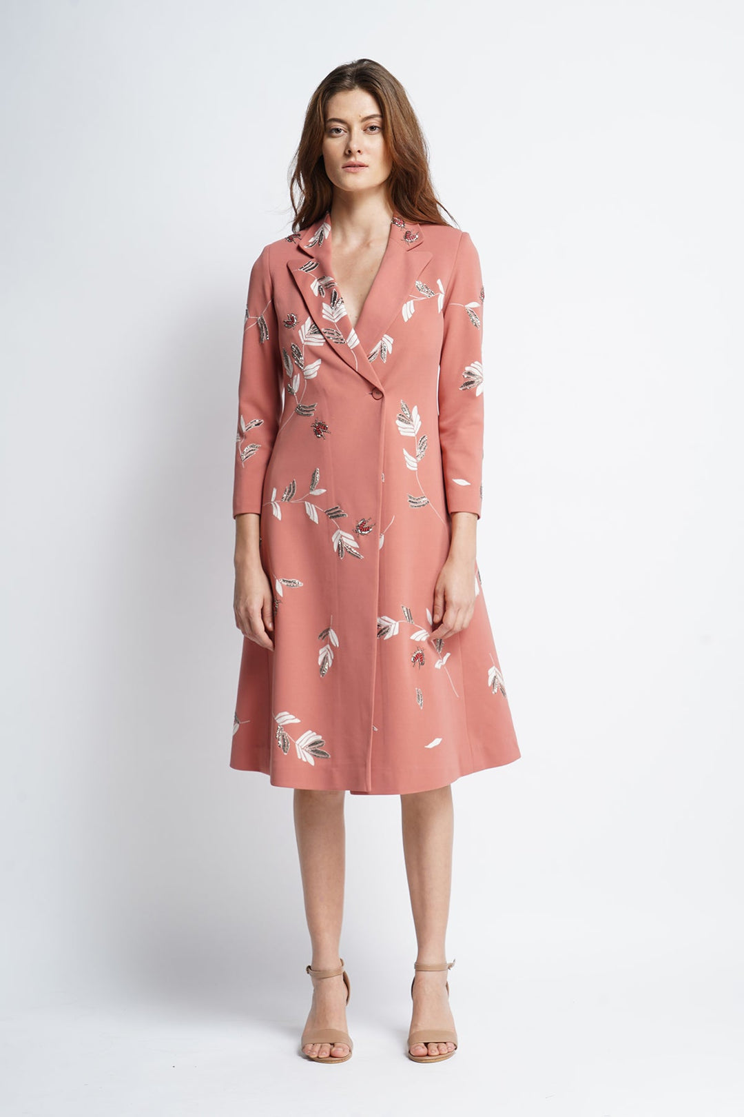 Abstract Leaves Flared Coat Dress