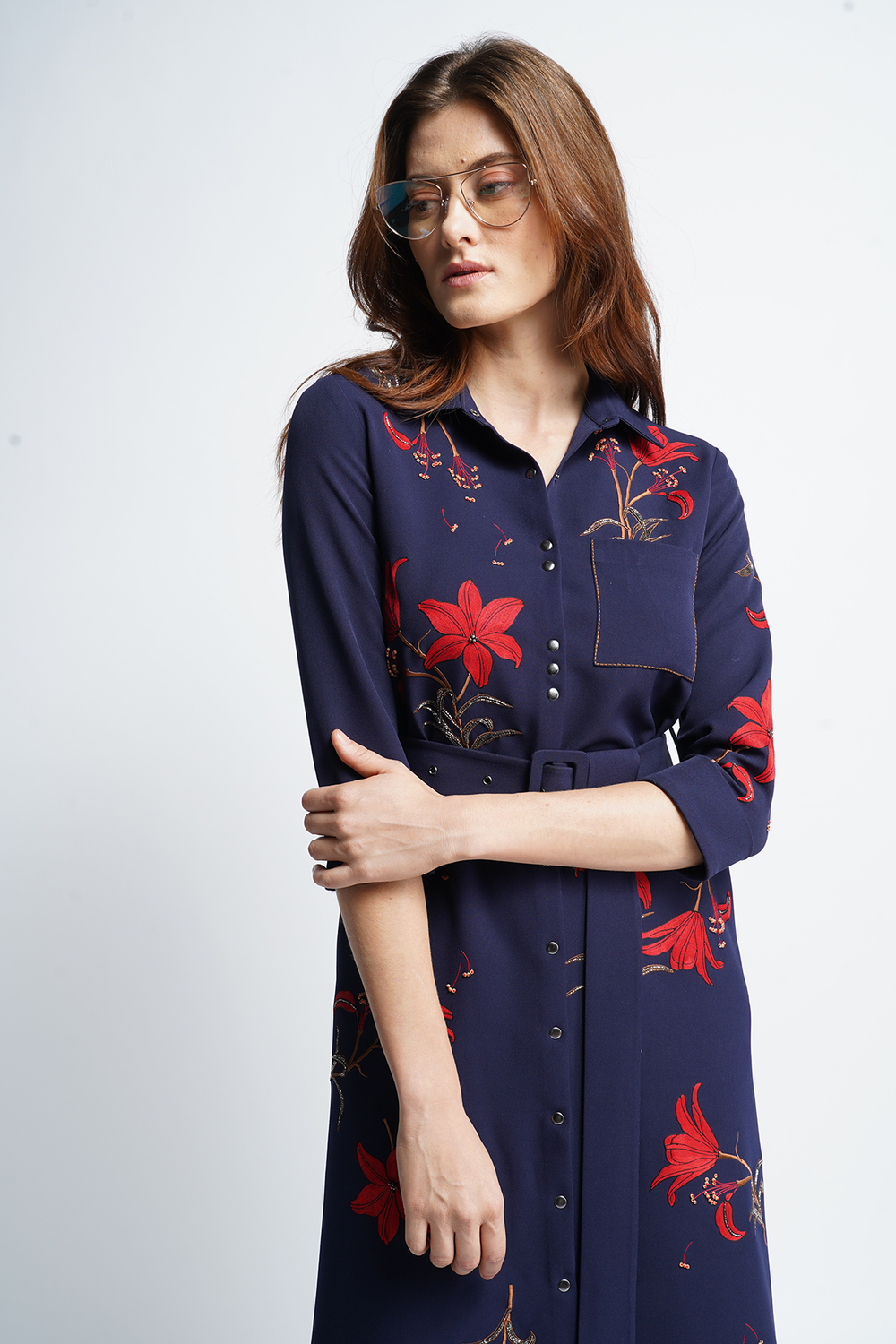 Lilies Long Shirt Dress With Buckle Belt