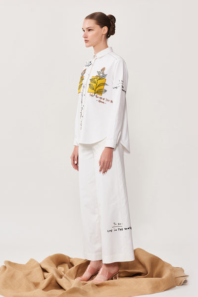 Flared Pant Of (Leaves Patch High Low Shirt)