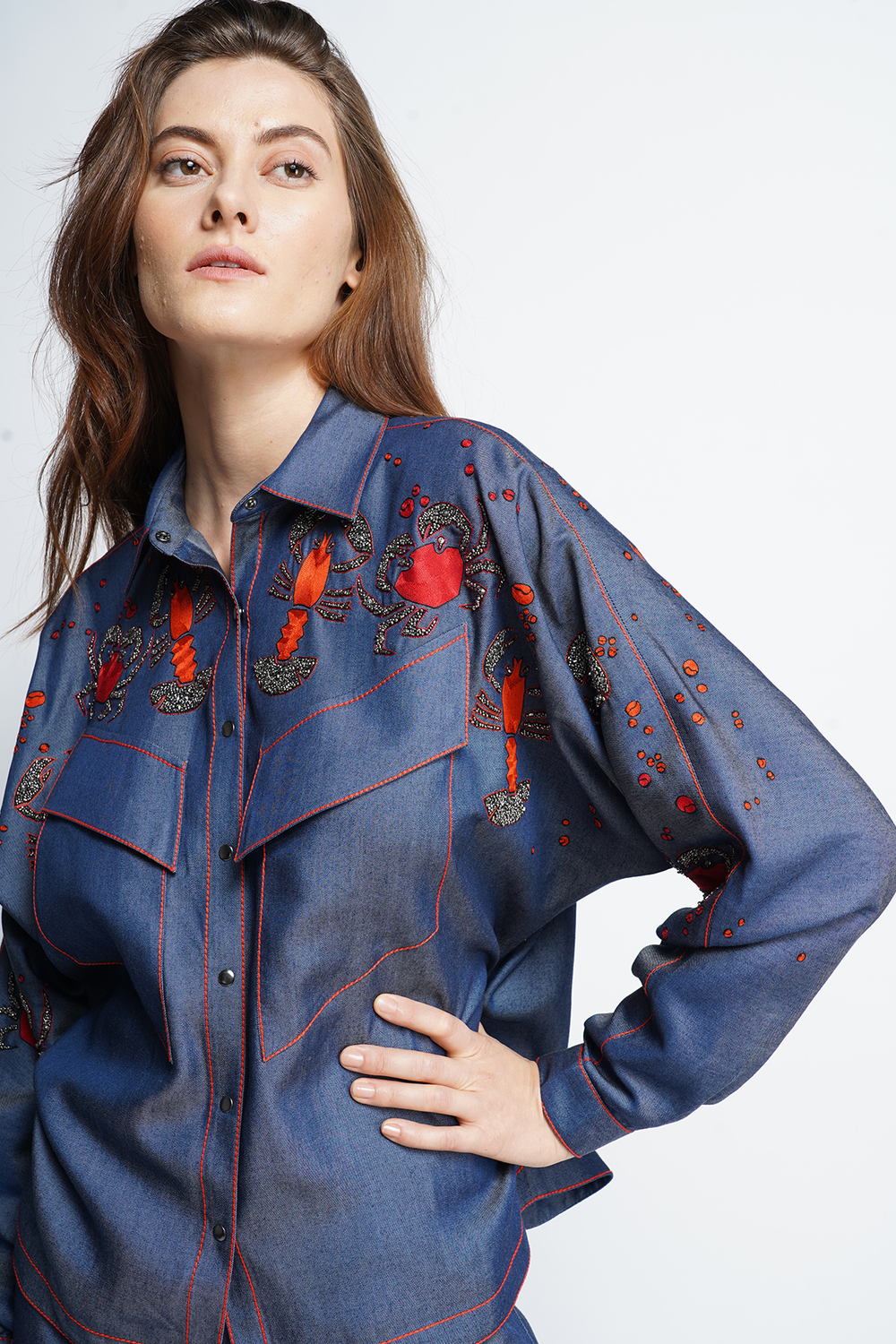 Crab And Prawns Slant Pocket Shirt