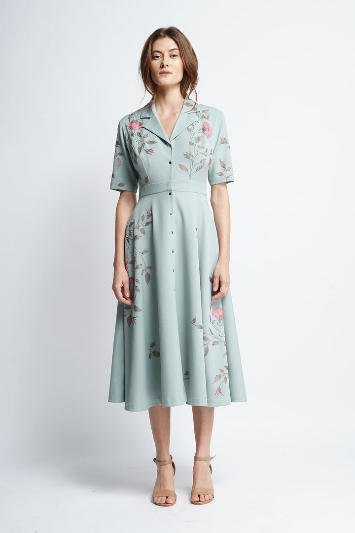 Roses Buds And Leaves Coat Collar Circular Dress