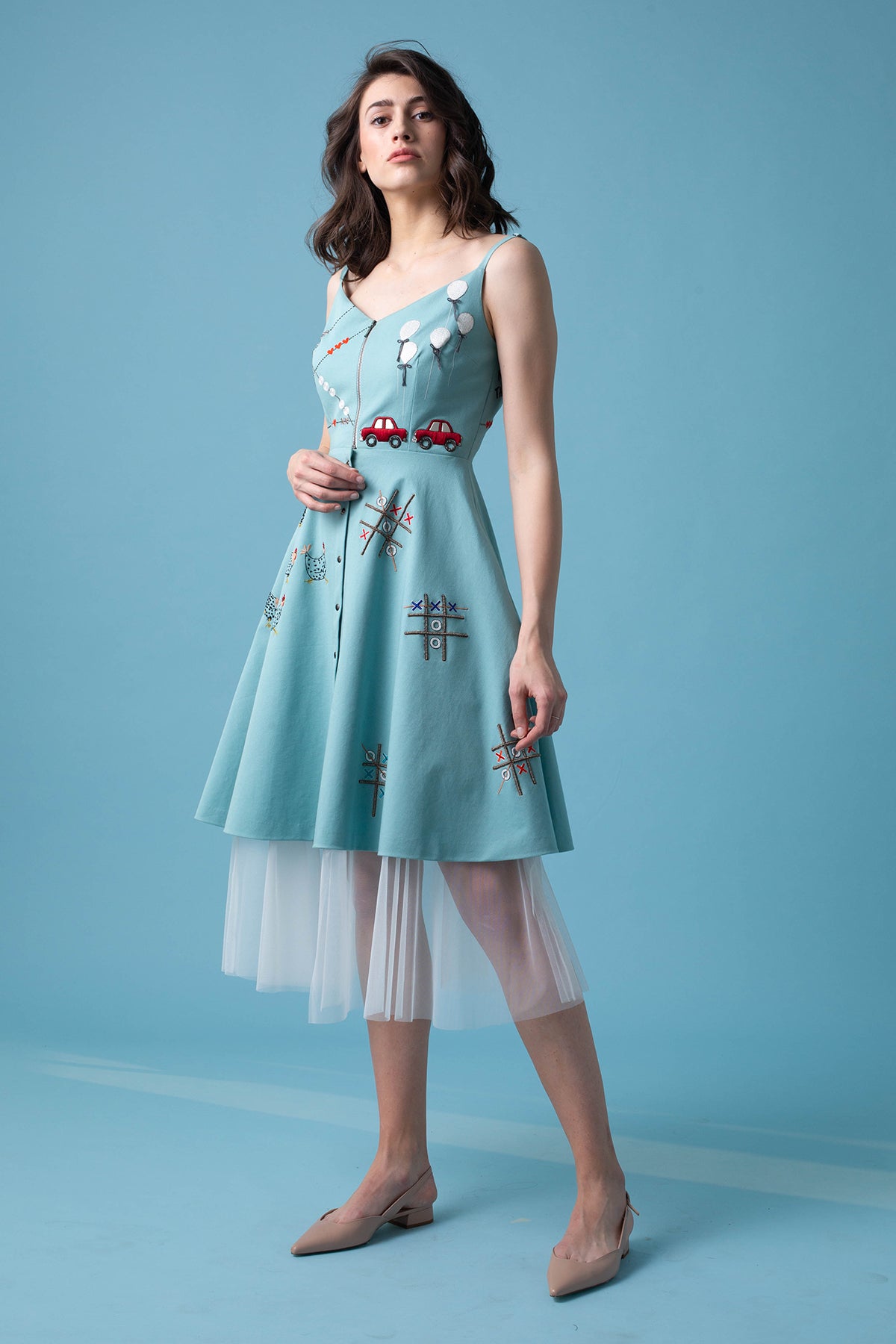 Childhood Spaghetti Strap Dress With Tulle Layer