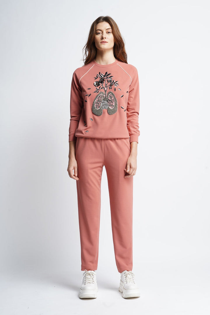 Lung Tree Raglyan Sleeves Sweatshirt With Track Pants
