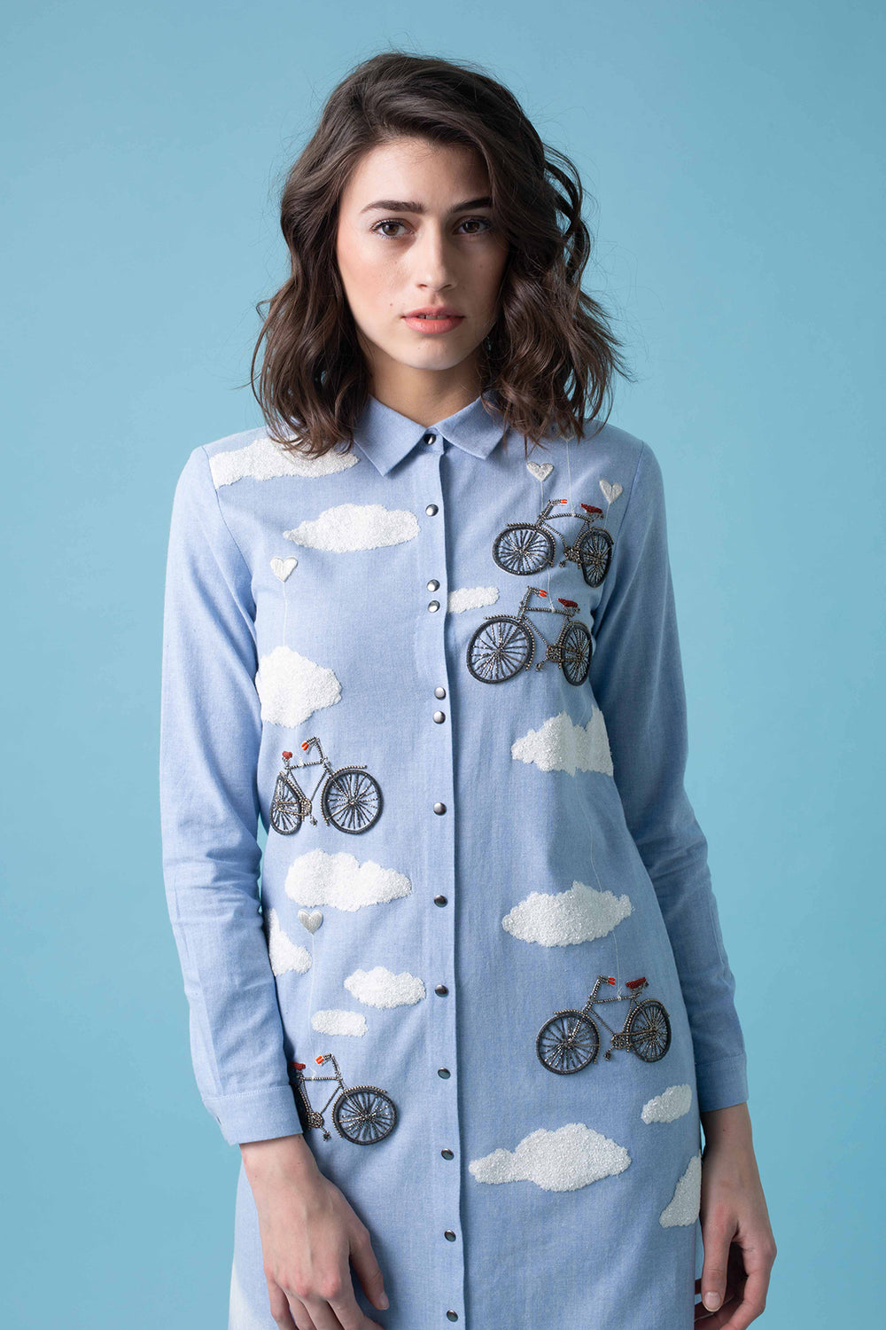 His And Her Leg Emb. Shirt With Circular Skirt