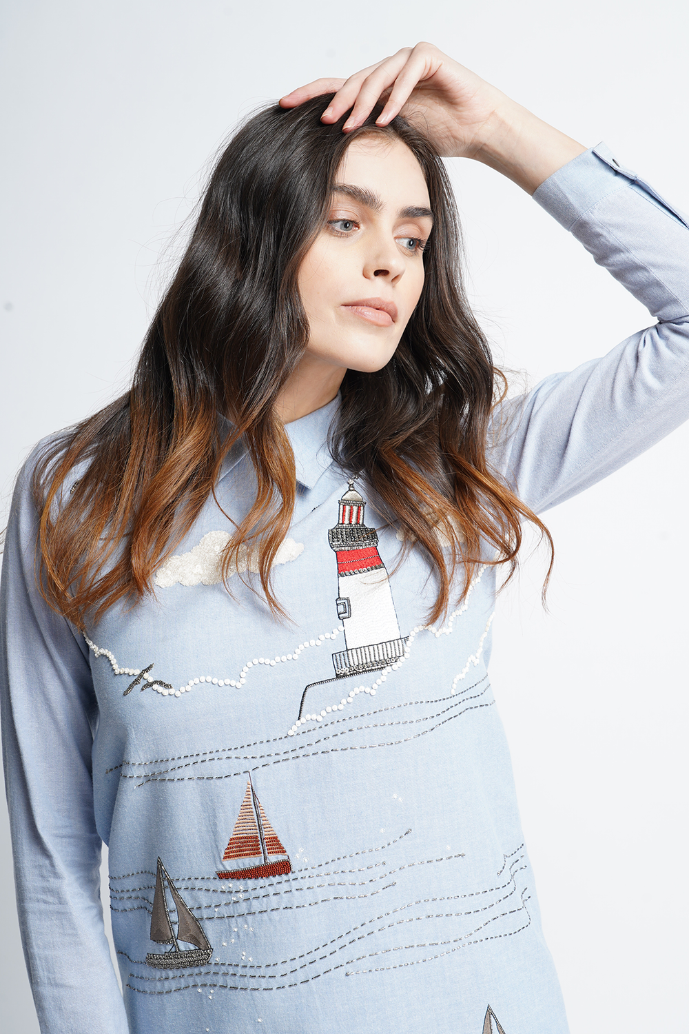 Lighthouse Boat And Waves Mini Dress