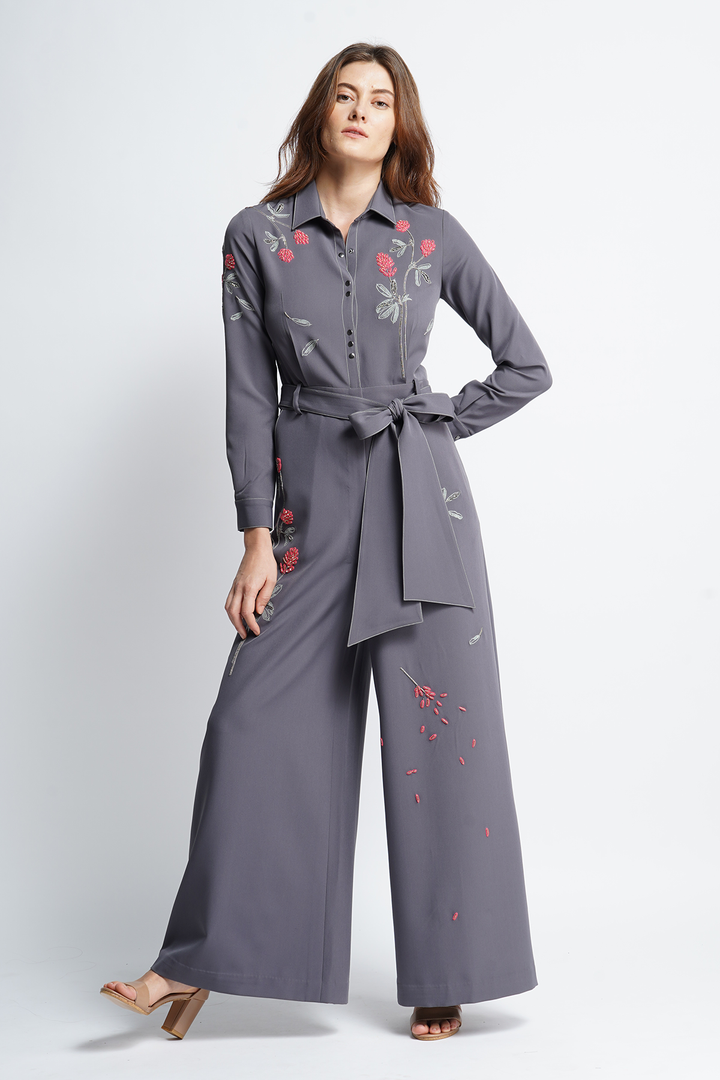 Meadow Plant Jumpsuit With Belt