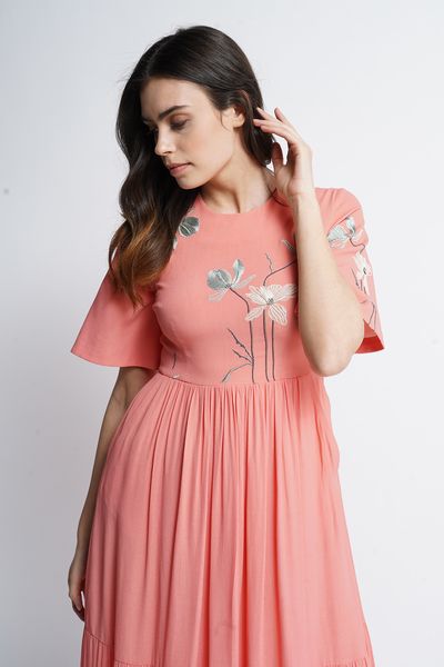 Blooming Flower Gathered Tiered Dress
