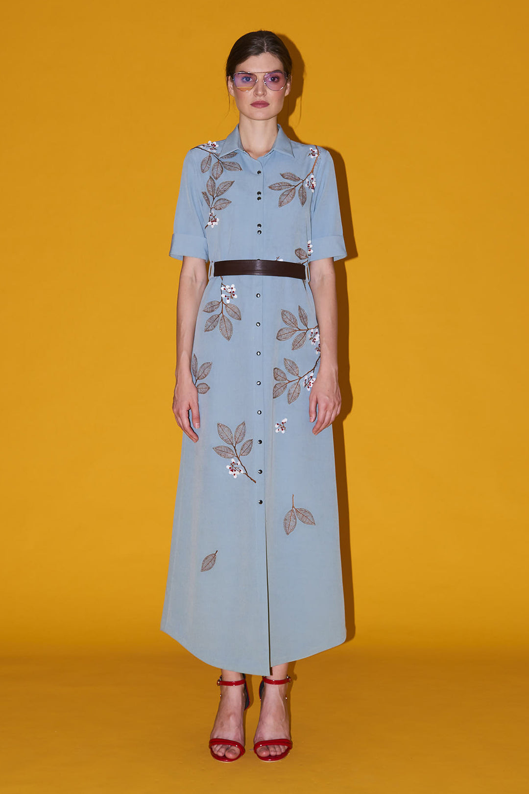 Bloom With Grace Long Shirt Dress With Leather Belt