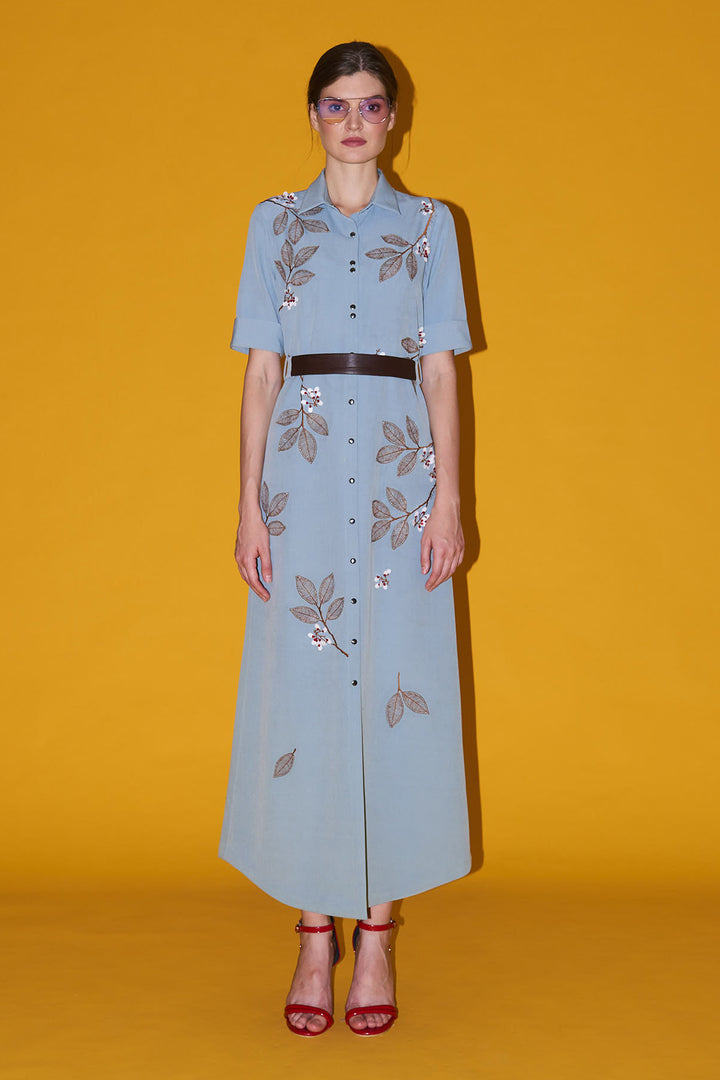 Bloom With Grace Long Shirt Dress With Leather Belt