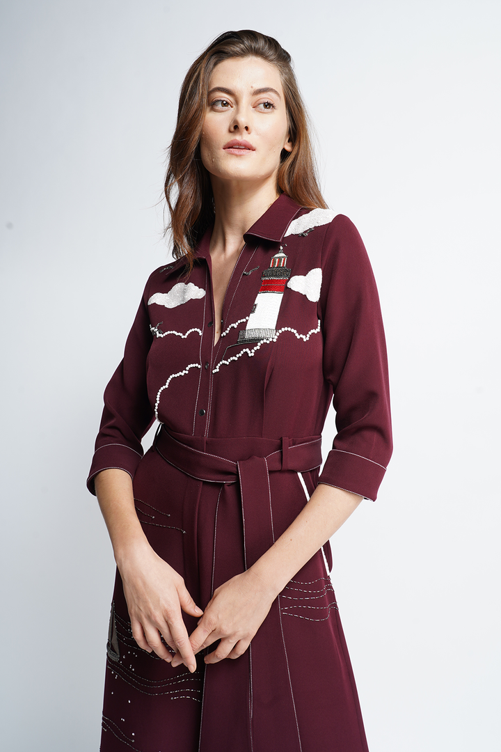 Lighthouse Boat And Waves Jumpsuit With Belt