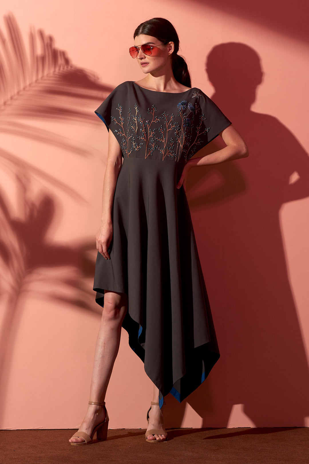 Garden Of Flower &amp; Bees Boat Neck Handkerchief Midi Dress