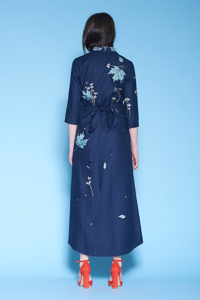 Ivy Leaves And Flower Long Shirt Dress With Leather  Belt