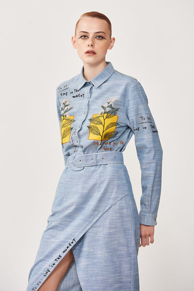 Leaves Patch High Low Shirt With Wrap Skirt