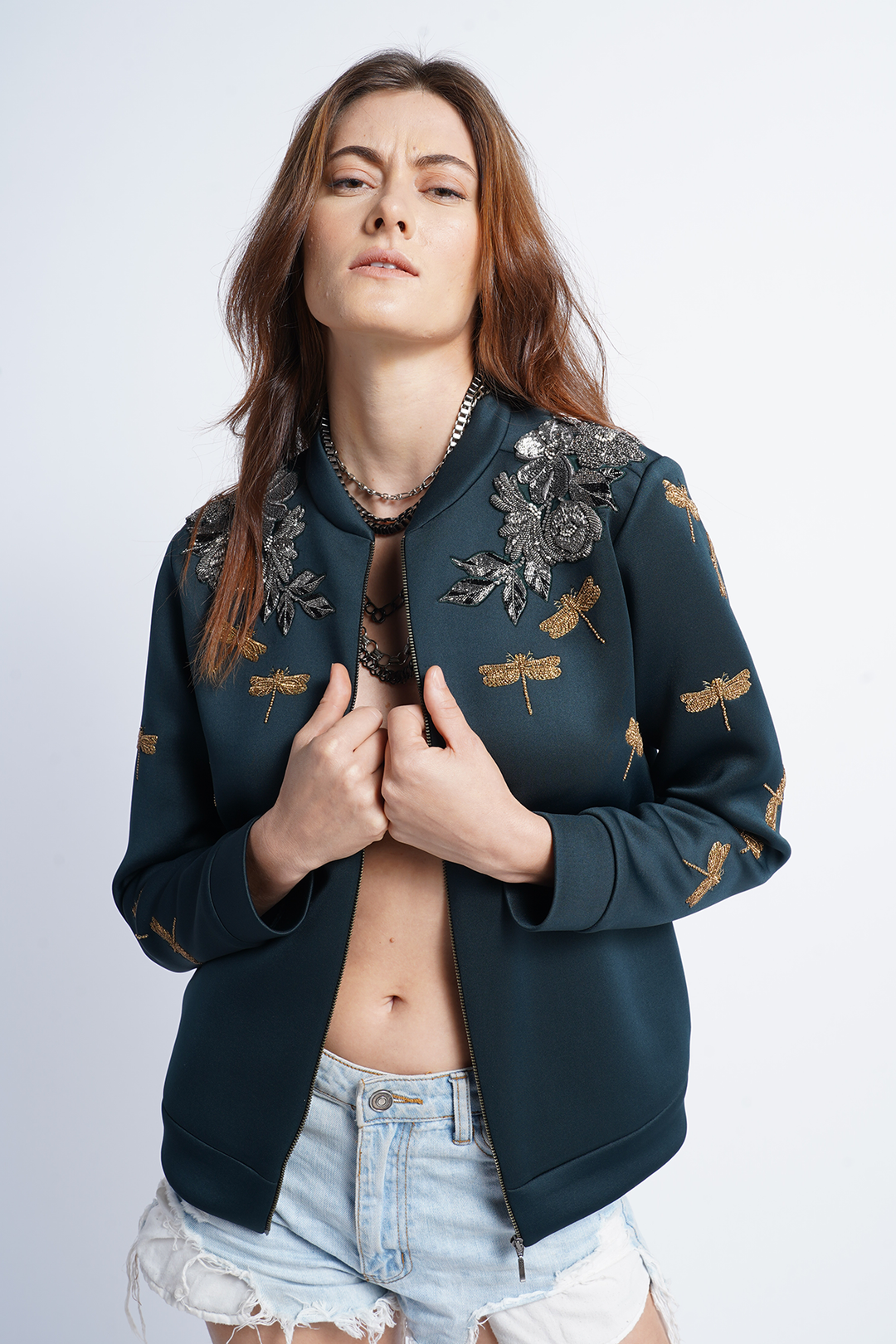 Shoulder Flower Botany And Dragonflies Bomber Jacket