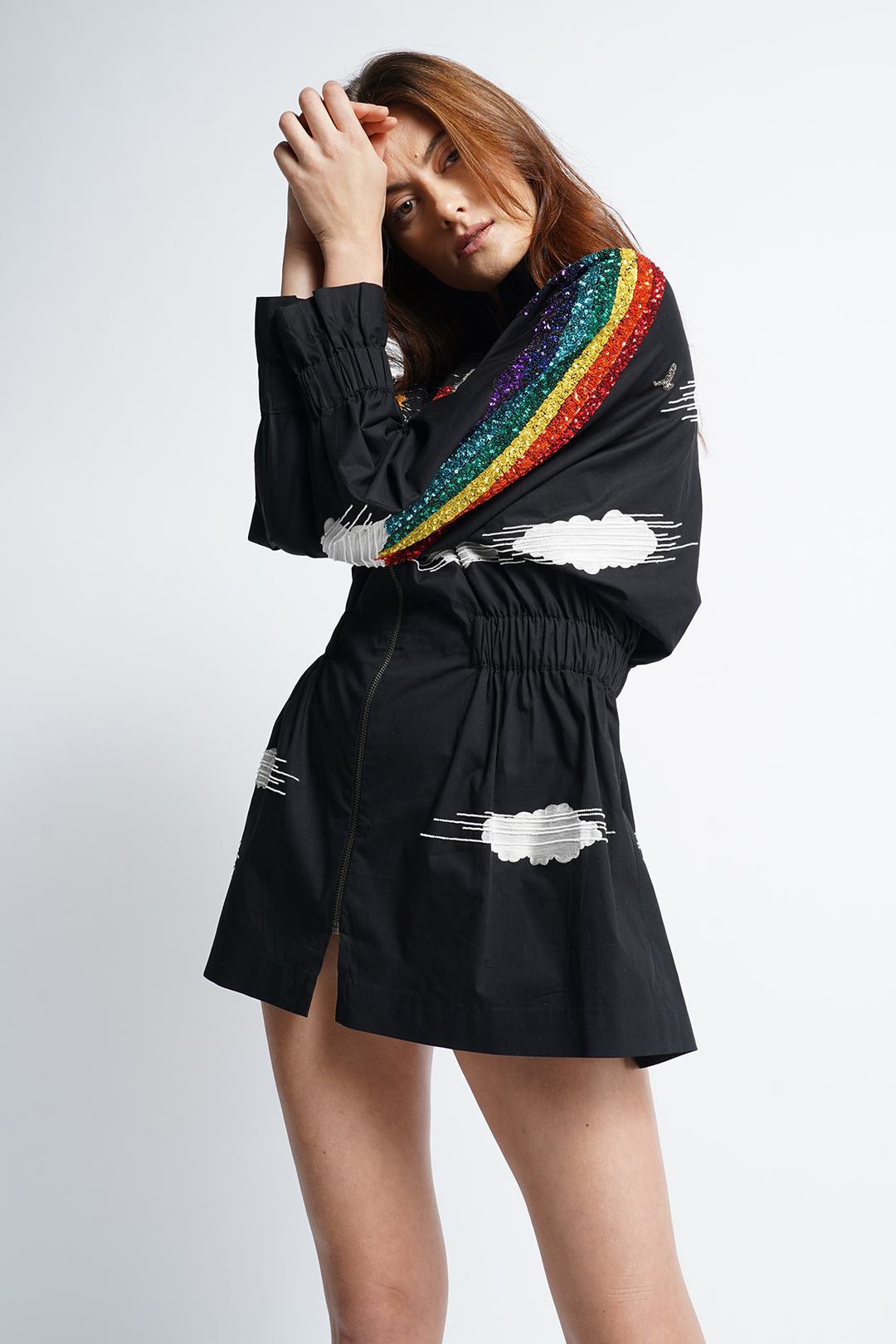 Rainbow Sun And Clouds Jacket Dress