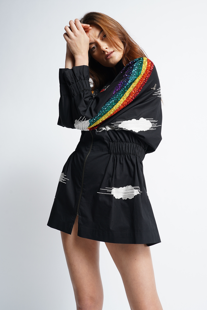 Rainbow Sun And Clouds Jacket Dress