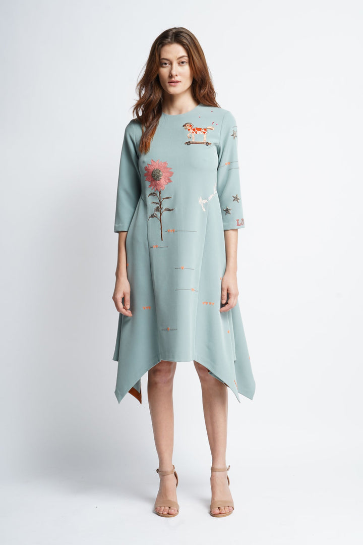Rocking Horse And Flower Side Triangle Mini Dress