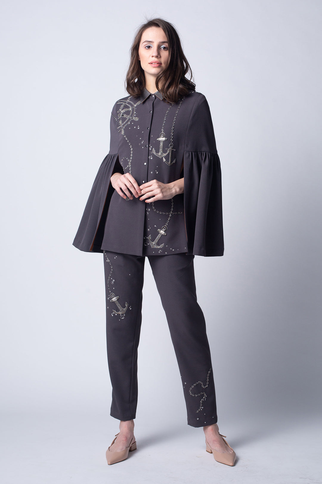 Anchor,rudder And Chains Frill Sleeves Cape With Matching Pant