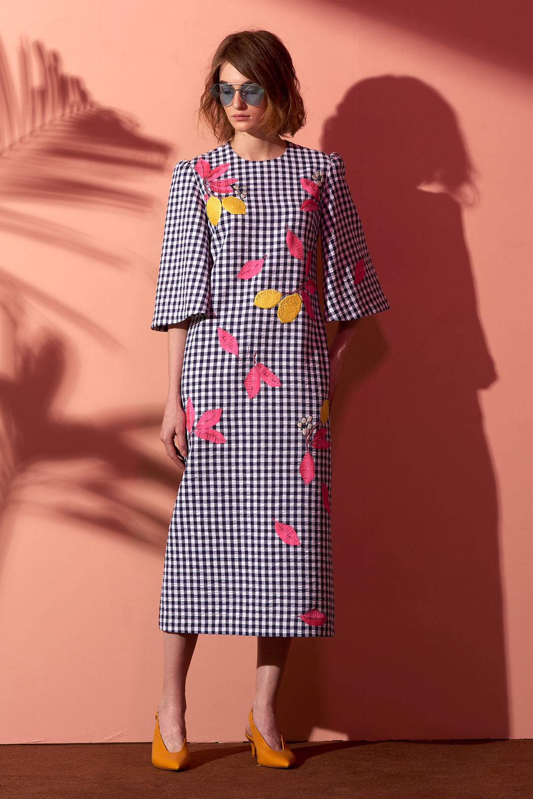 Lemon Midi Dress With Wide Sleeves