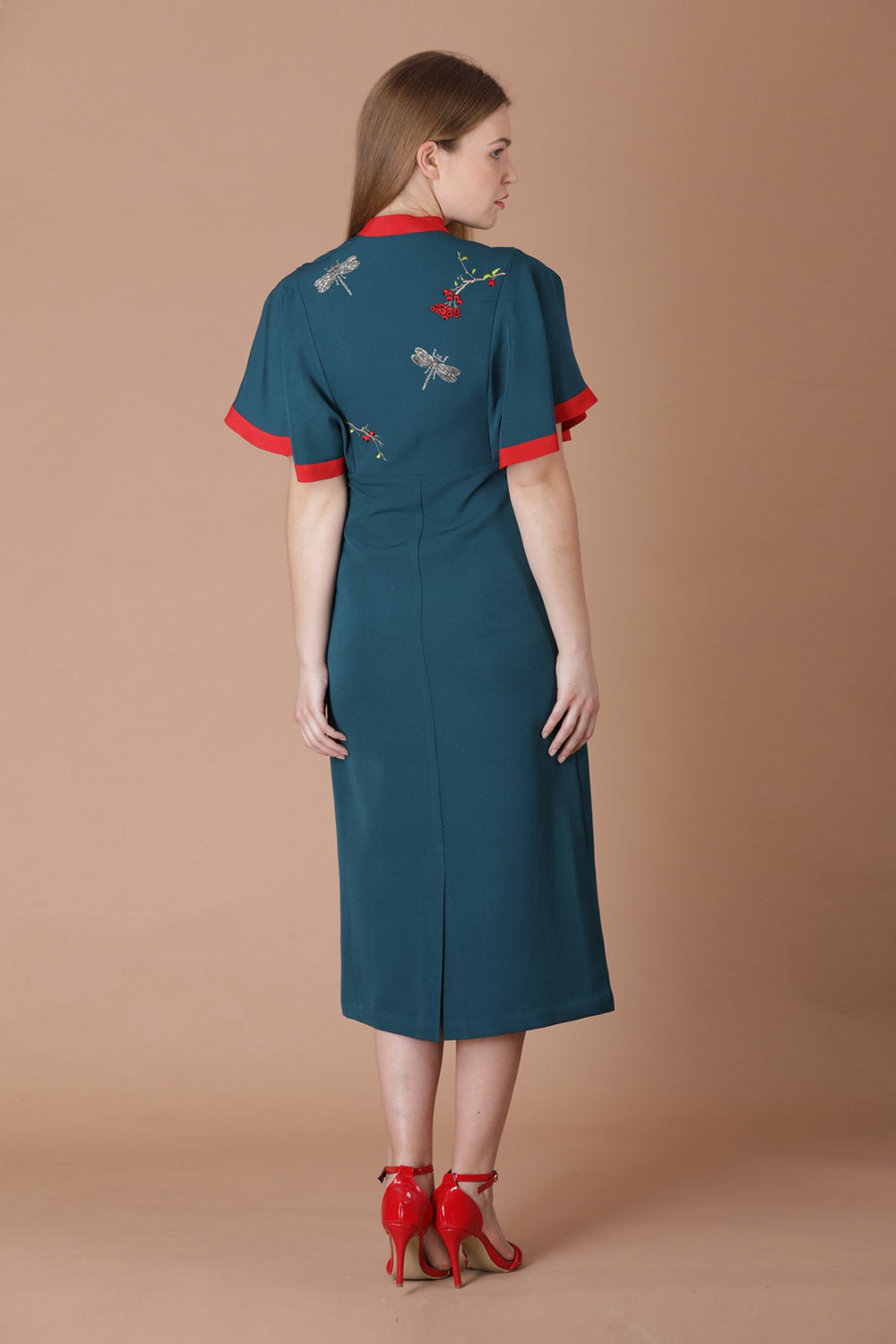 Berries And Dragonfly Frill Sleeves Dress