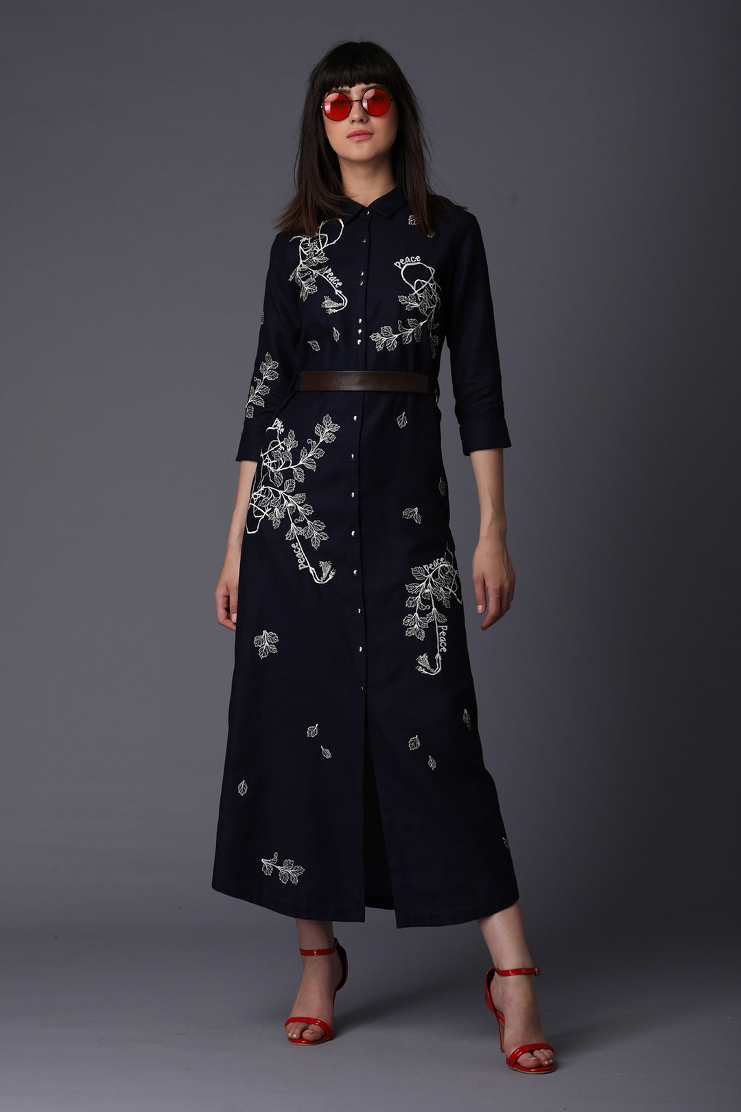 Roots And Peace Long Shirt Dress With Leather Belt