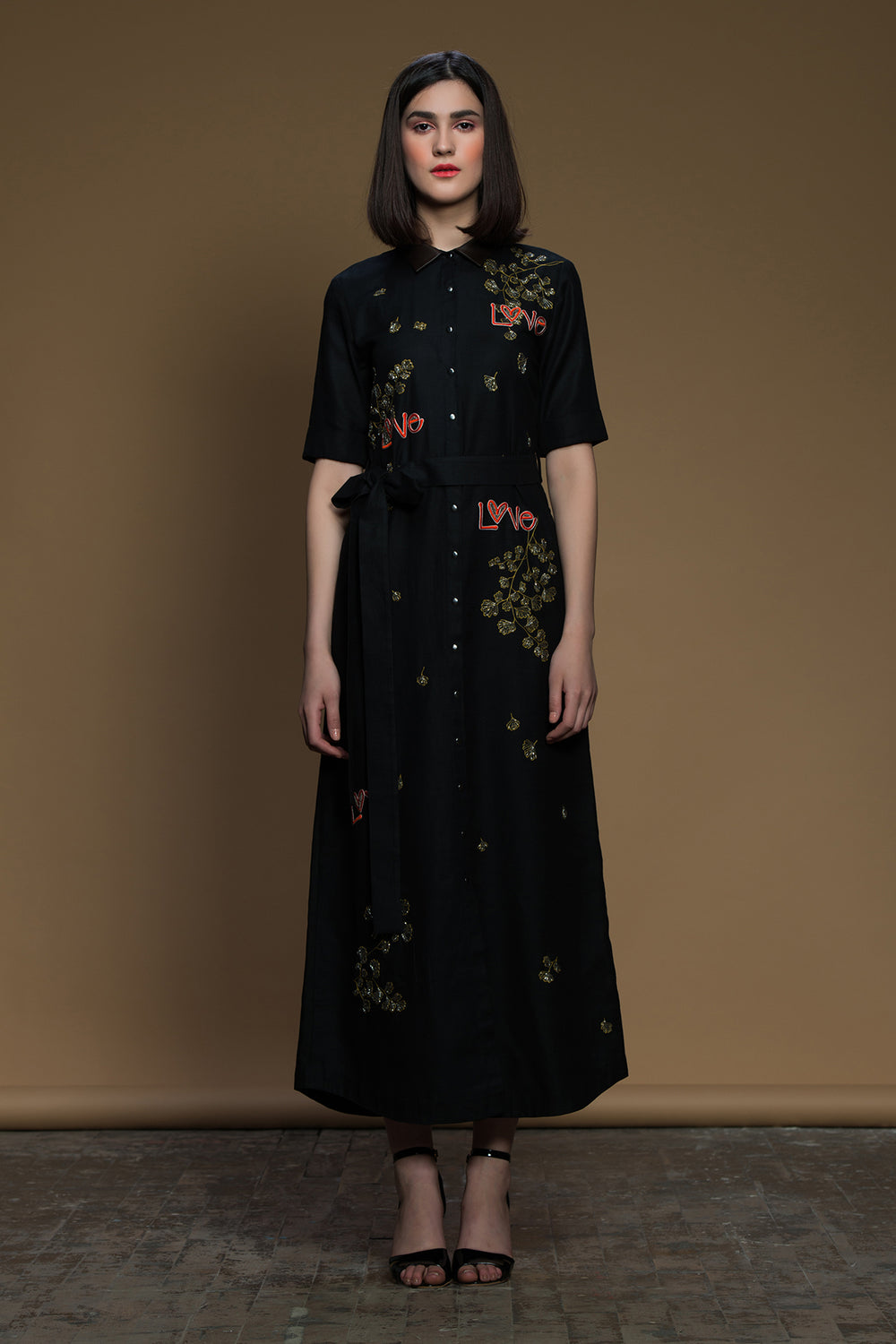 Coriander Love Long Shirt Dress With Belt