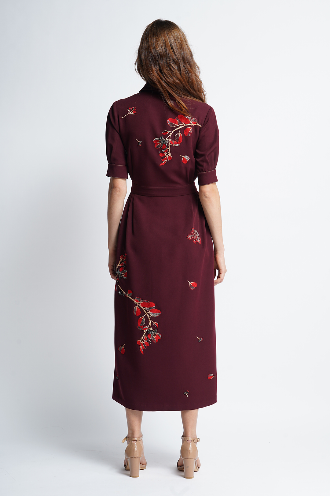 Botanical Stem And Dragonfly Side Pleated Front Open Dress
