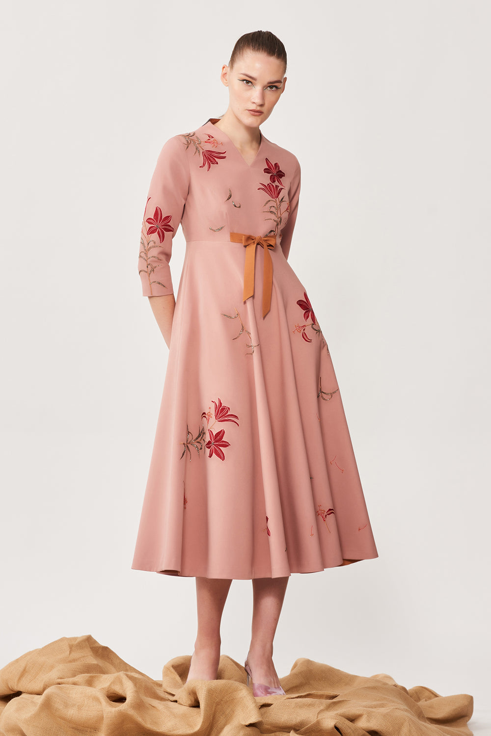 Lilies Circular Midi Dress With Bow