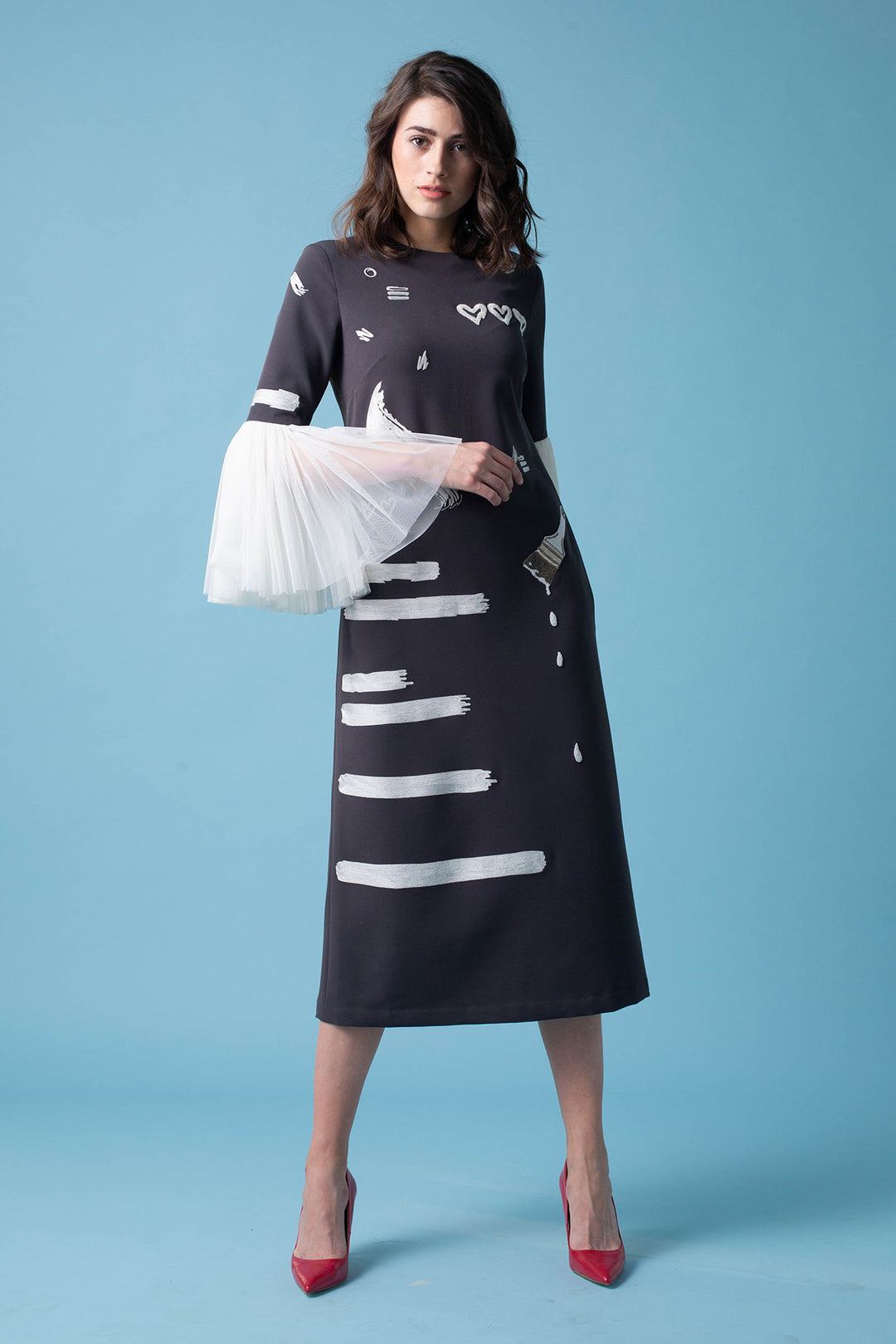 Love To Paint Midi Dress With Frill Sleeves
