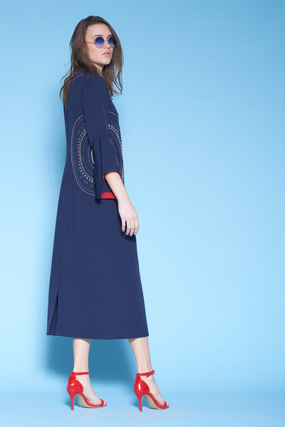 Compass Midi Dress With Frill Sleeves