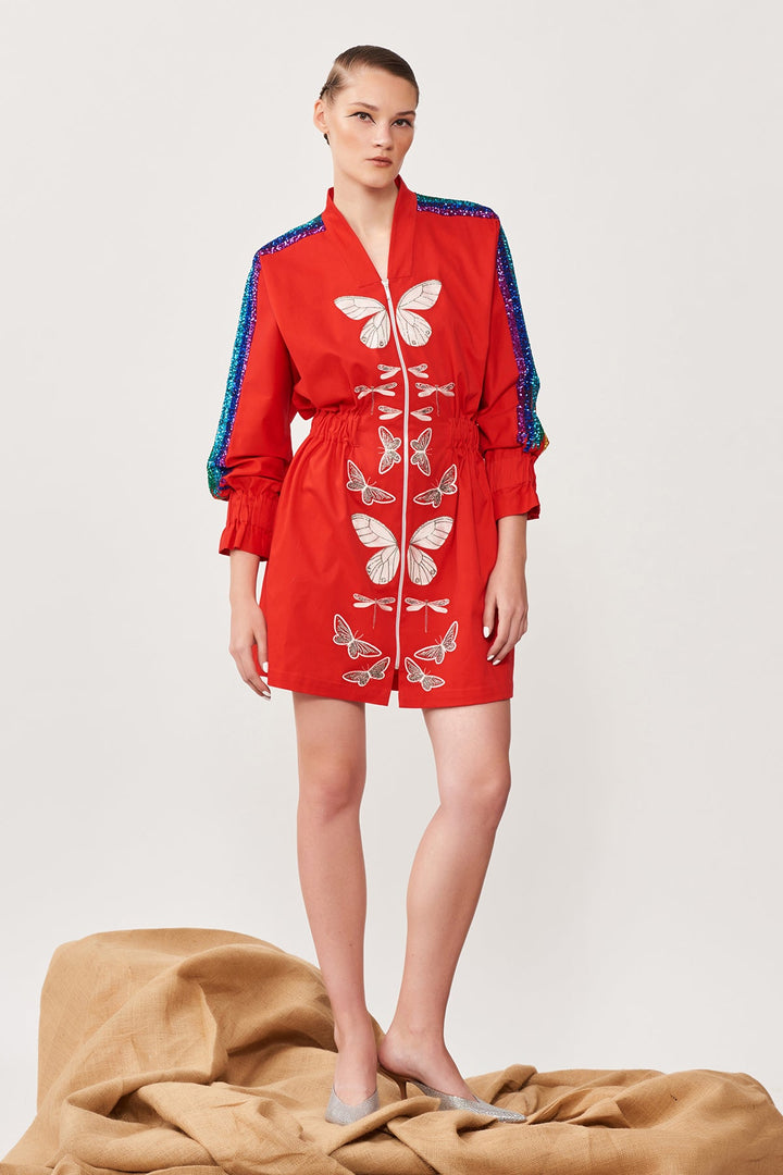 Ramya Pandiyan In Rainbow Butterfly Jacket Dress