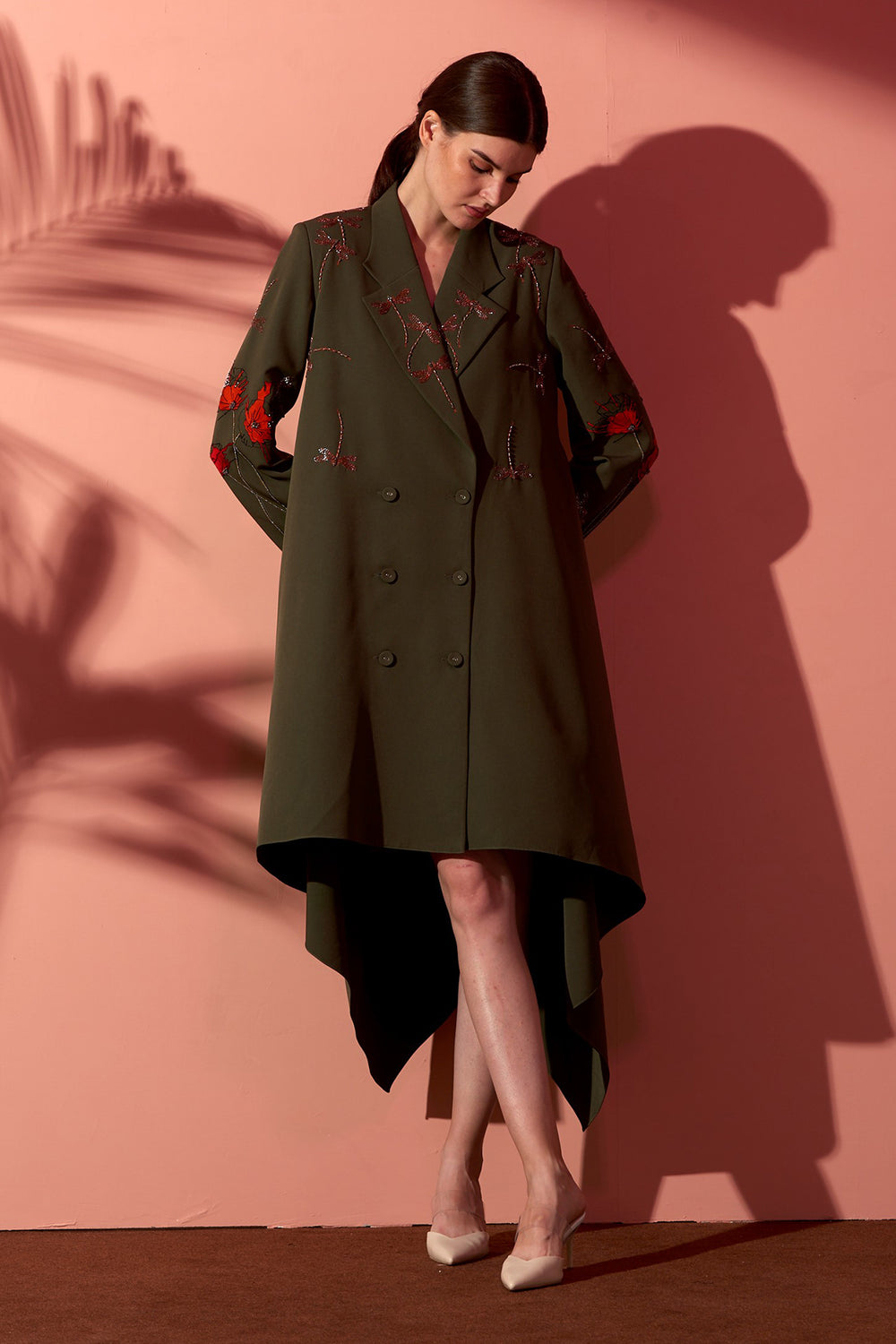 Burst Flower & Dragonfly Draped Coat Dress