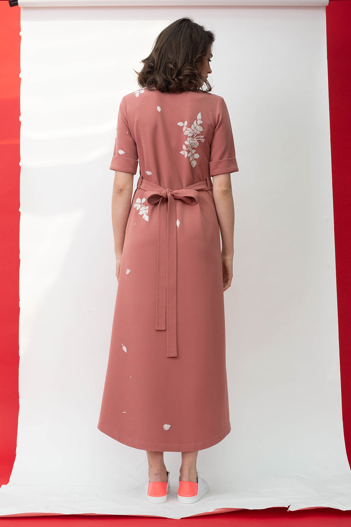 White Roses Long Shirt Dress With Leather Belt