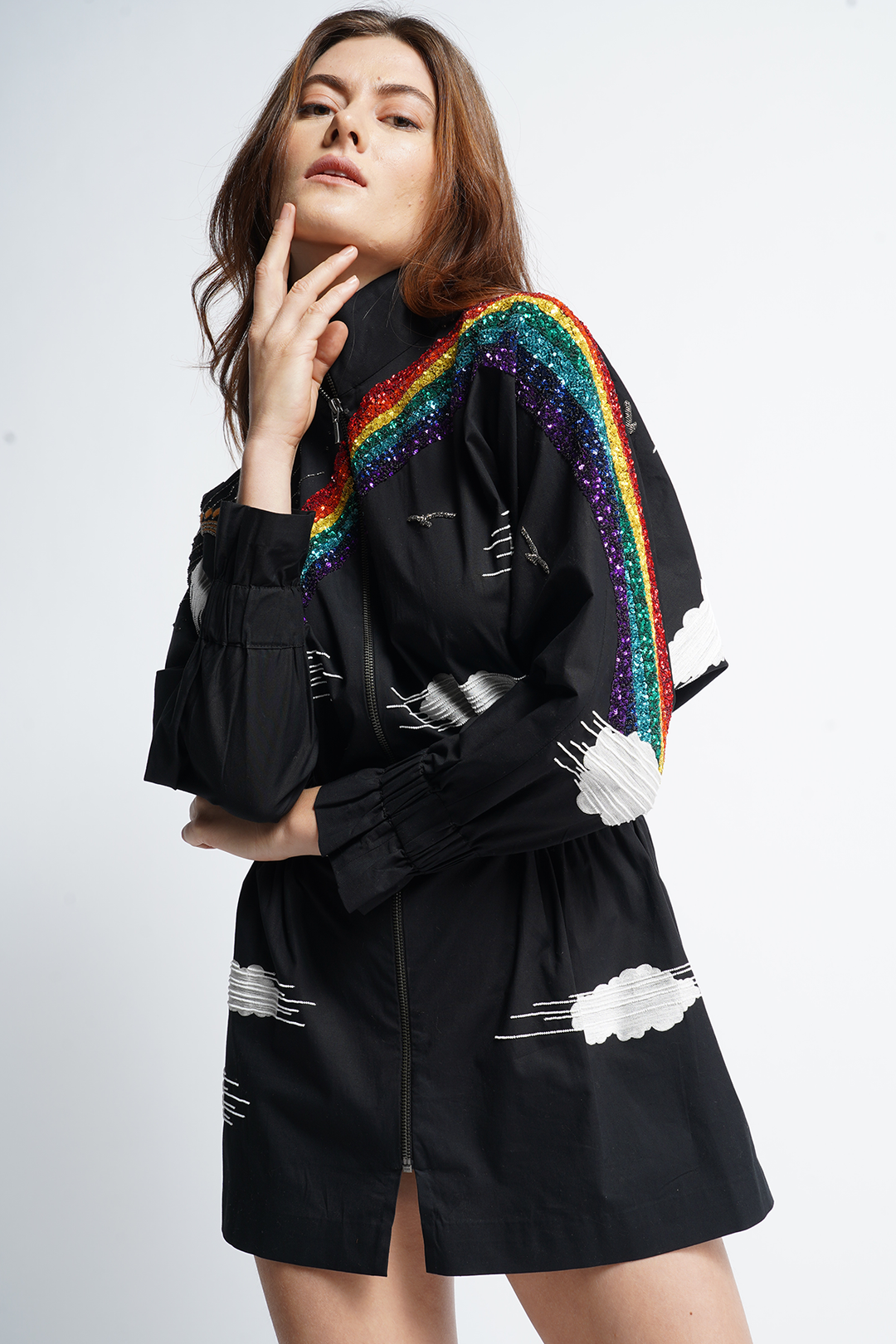 Rainbow Sun And Clouds Jacket Dress